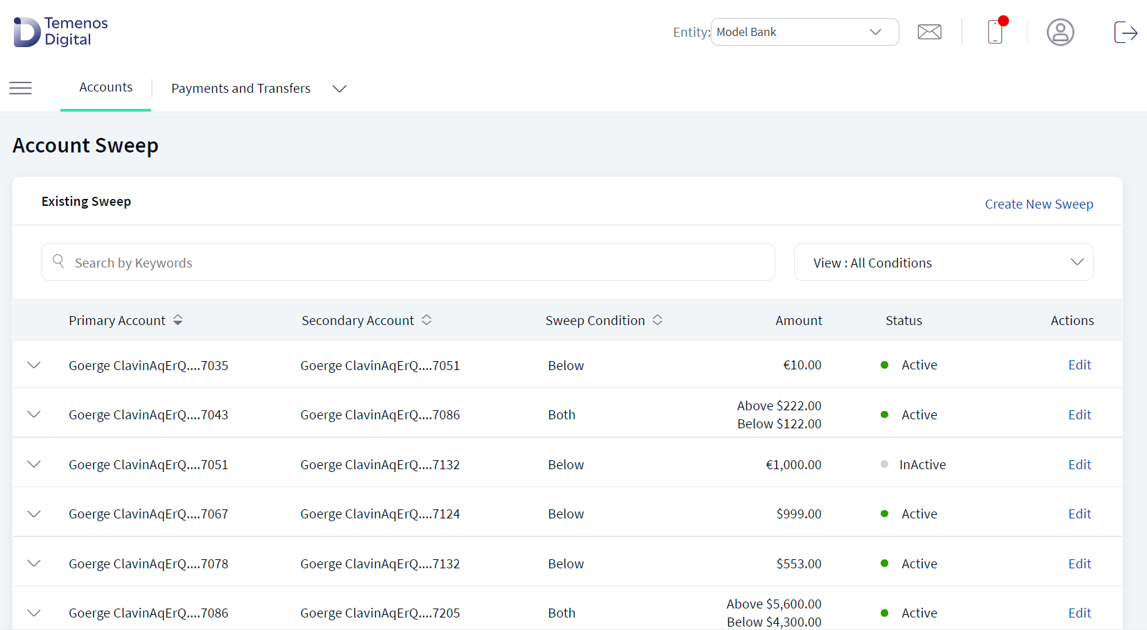 Exsting Account Sweeps